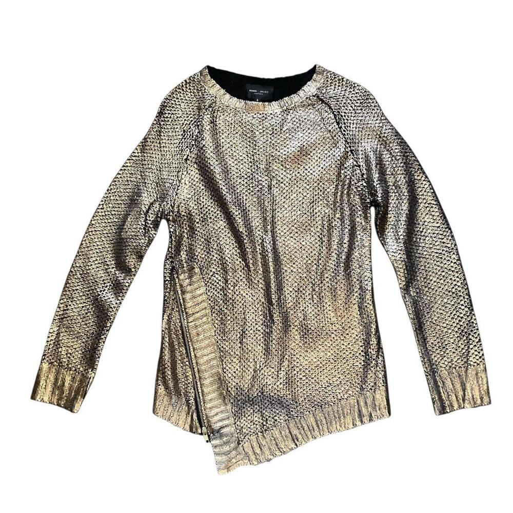 Romeo + Juliet Gold Asymmetrical Sweater: Y2K, Modern